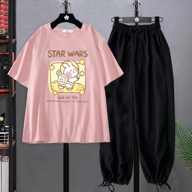 Sét Áo Gấu Star + quần bom chun, Áo thun from rộng, Chất đẹp không xù, quần suông ống rộng, Sét bộ mặc ở nhà - MODY