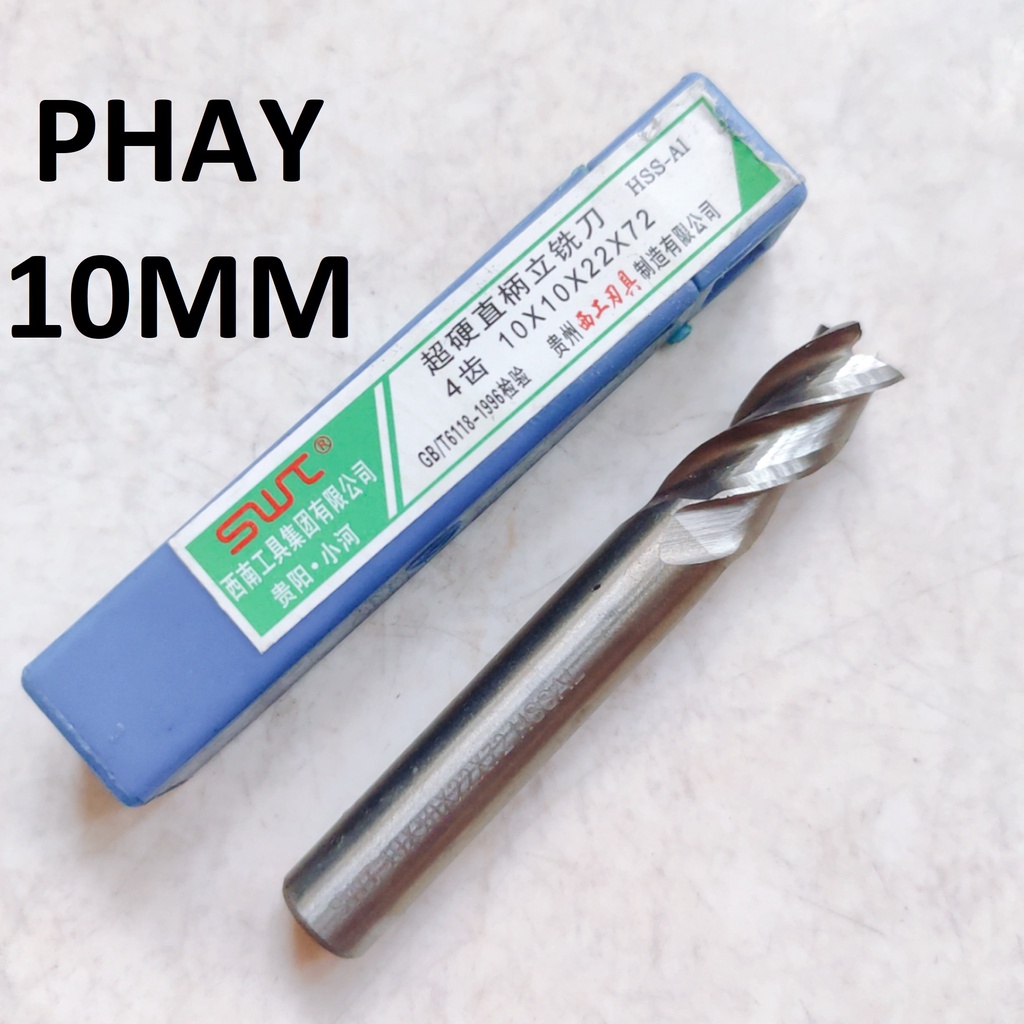 Mũi phay 10mm, 4 me cắt, chất liệu thép gió