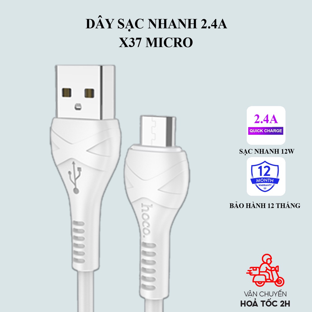 Dây cáp sạc android Hoco X37 2.4A hỗ trợ truyền dữ liệu, dài 1 mét dành cho sạc dự phòng, samsung, oppo, vivo...