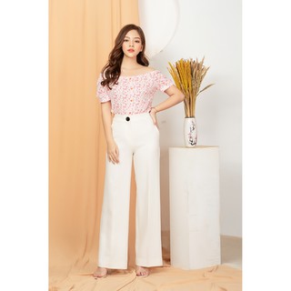 Aó sơ mi hoa đỏ trễ vai Hoa Việt