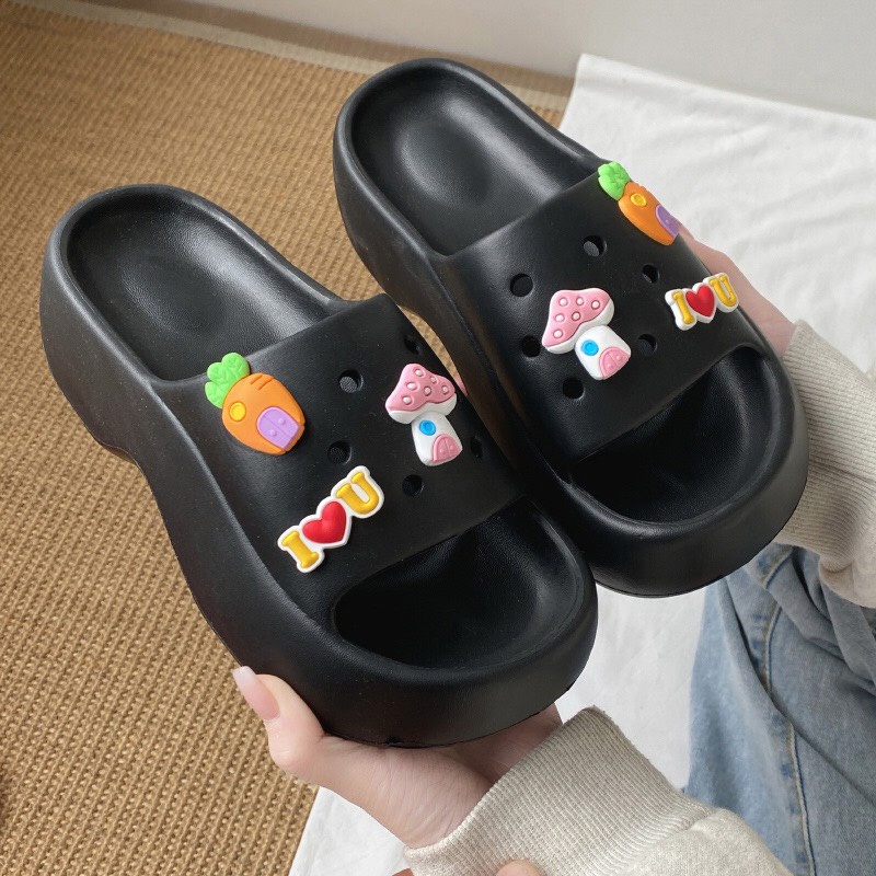 Dép bánh mì đế cao 5cm kèm sticker dễ thương-Dép nữ eva cao cấp 2022