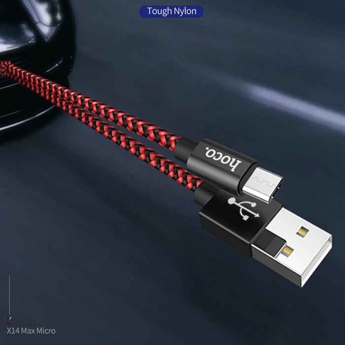 2 dây cáp sạc Hoco X14 max Micro USB sạc nhanh 3A dây dài 1m chất liệu bện dù chống gãy gập bền bỉ dành cho Samsung Oppo