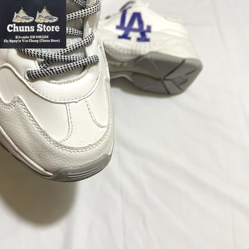 Giày MLB LA trắng đế xám hình in cao cấp giày MIB chữ LA xanh full box bảo vệ túi xách