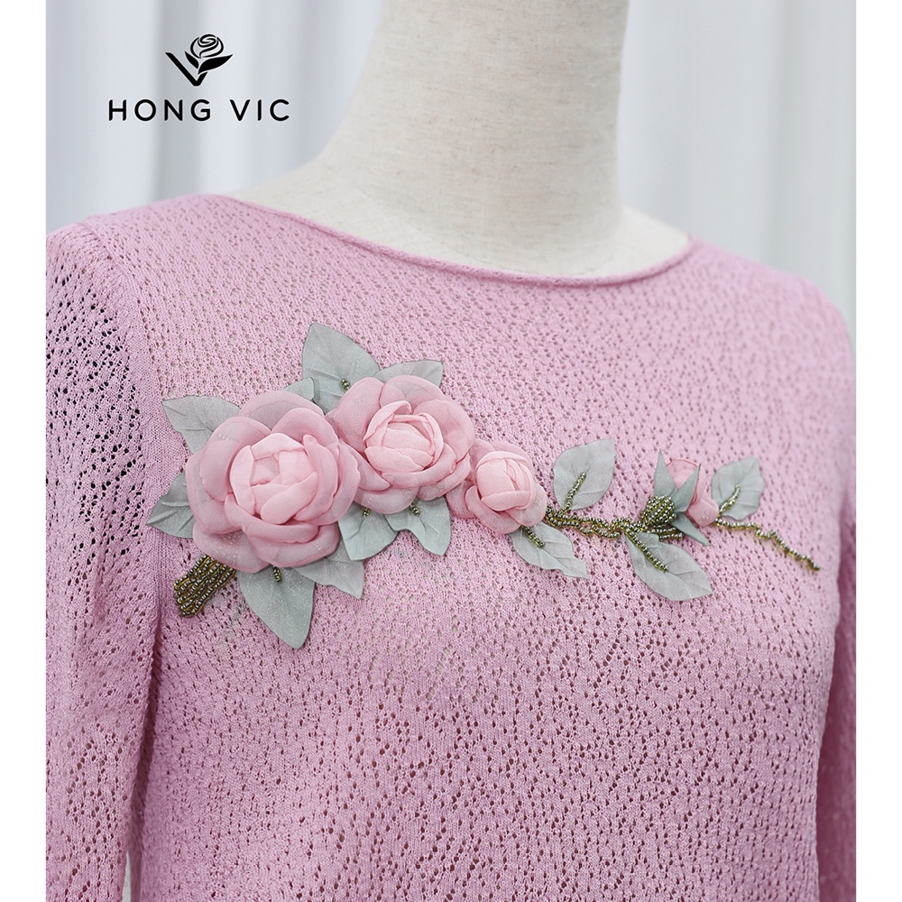 Áo nữ thiết kế Hongvic len lưới hồng AL15