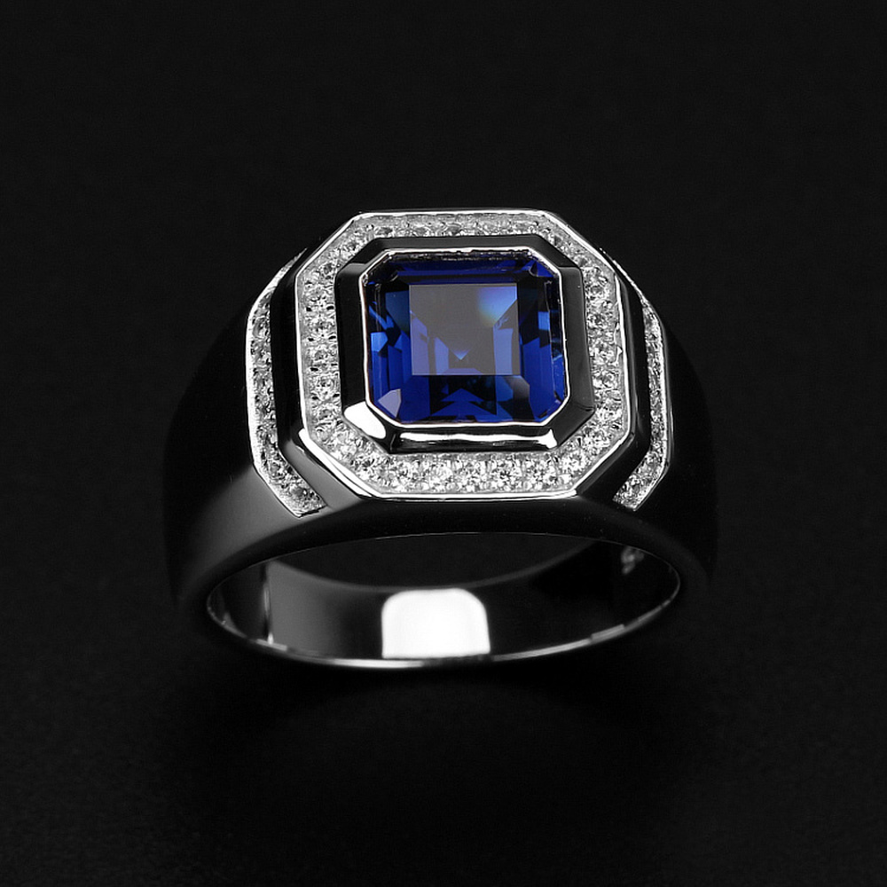 Nhẫn Đính Hôn Mặt Đá Zircon Xanh Hình Vuông Thời Trang Cho Nam