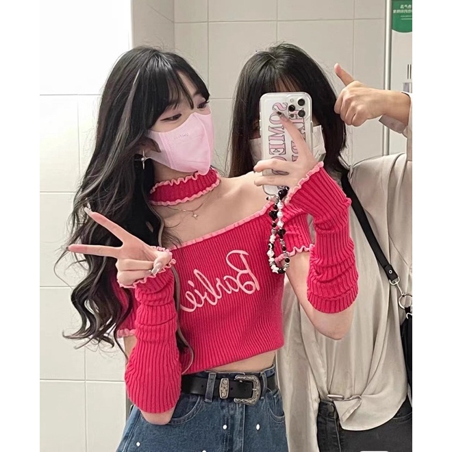 ÁO CROPTOP BARBIE HỒNG PHỐI TAY NĂNG ĐỘNG