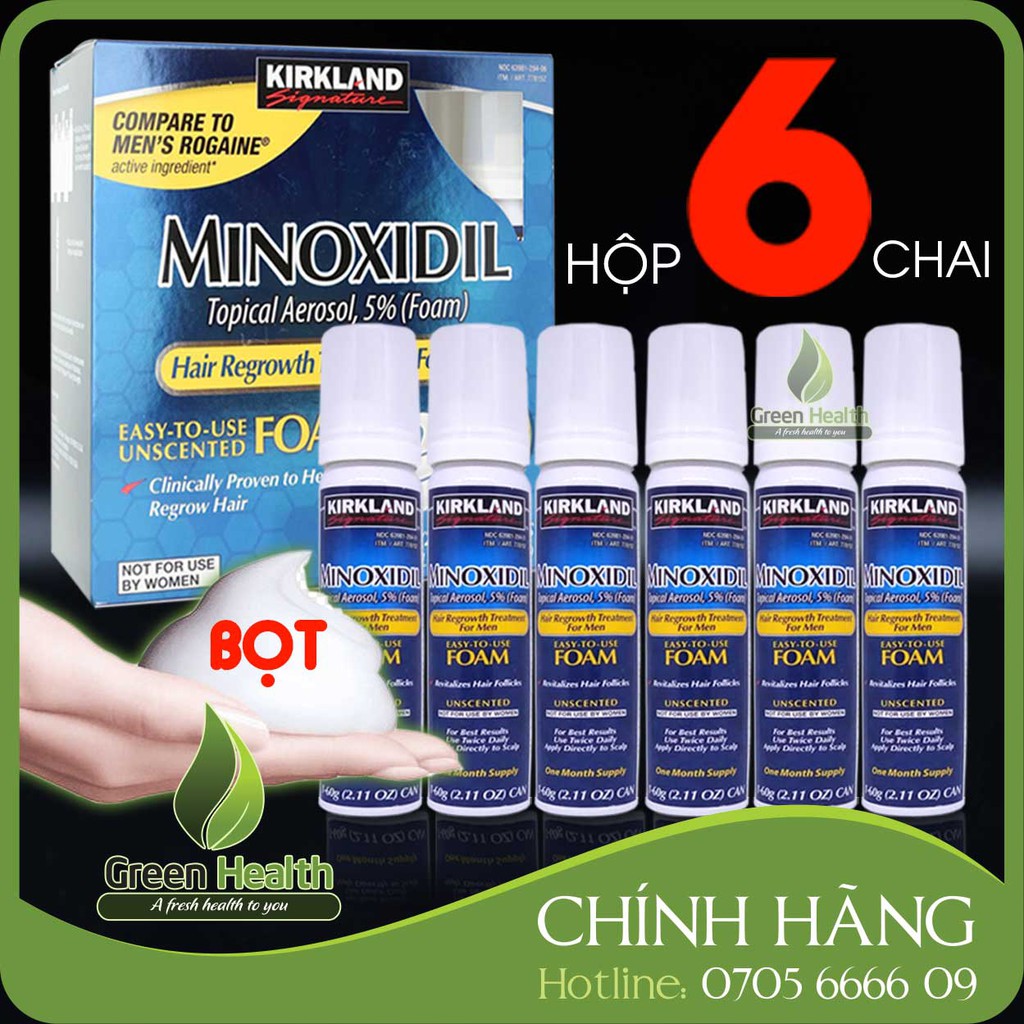 Hộp 6 chai Minoxidil 5% dạng BỌT (Foam) mọc râu tóc