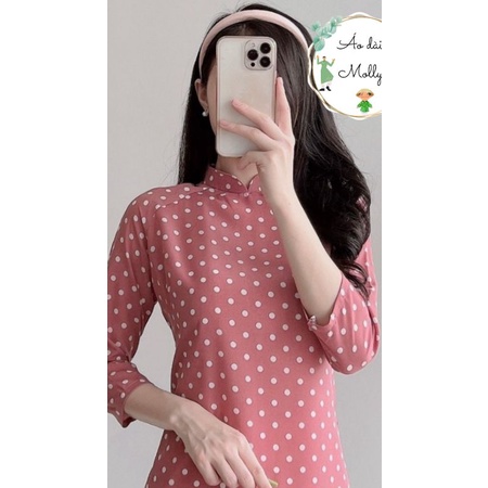Sale_Áo dài chấm bi tà ngắn