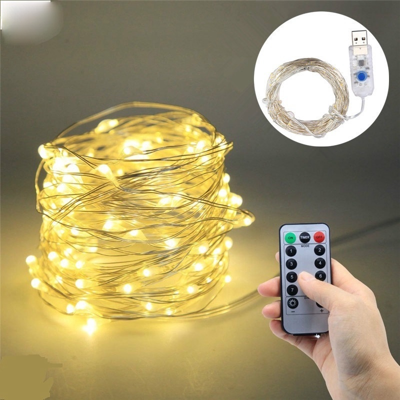 Dây Đèn Trang Trí Giáng Sinh Chạy Pin 5M10M 20M IP65 Điều Khiển Từ Xa Bằng Điện USB