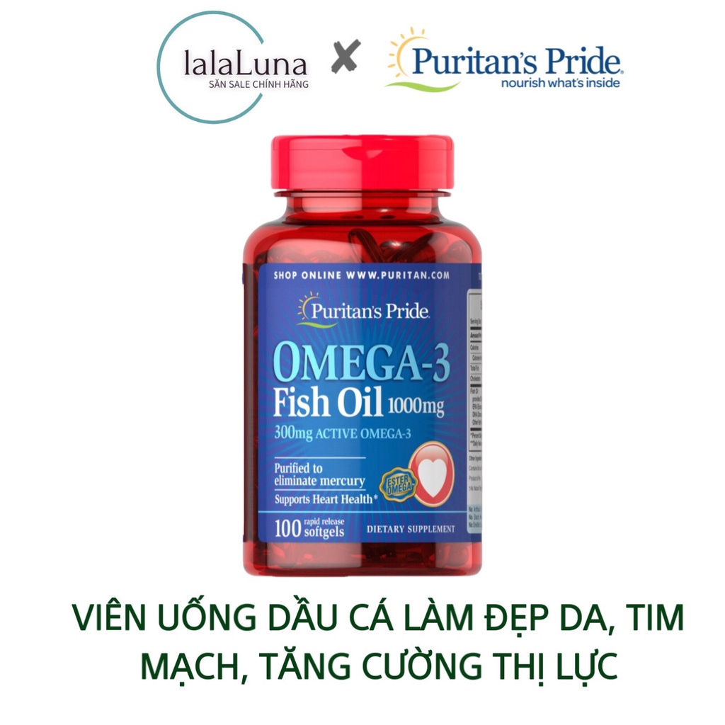 Viên uống dầu cá hỗ trợ làm đẹp da, tim mạch, tăng cường thị lực Omega 3 Fish oil - Puritan's Pride