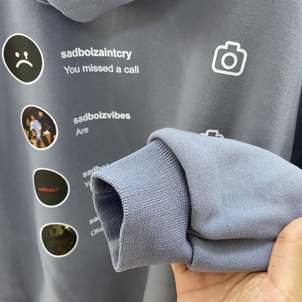 Áo HOODIE Sadboiz Sadtagram, Form RỘNG Oversize màu xám xanh khói, be, áo nỉ bông Cao Cấp Unisex Nam Nữ có mũ. KKIMShop