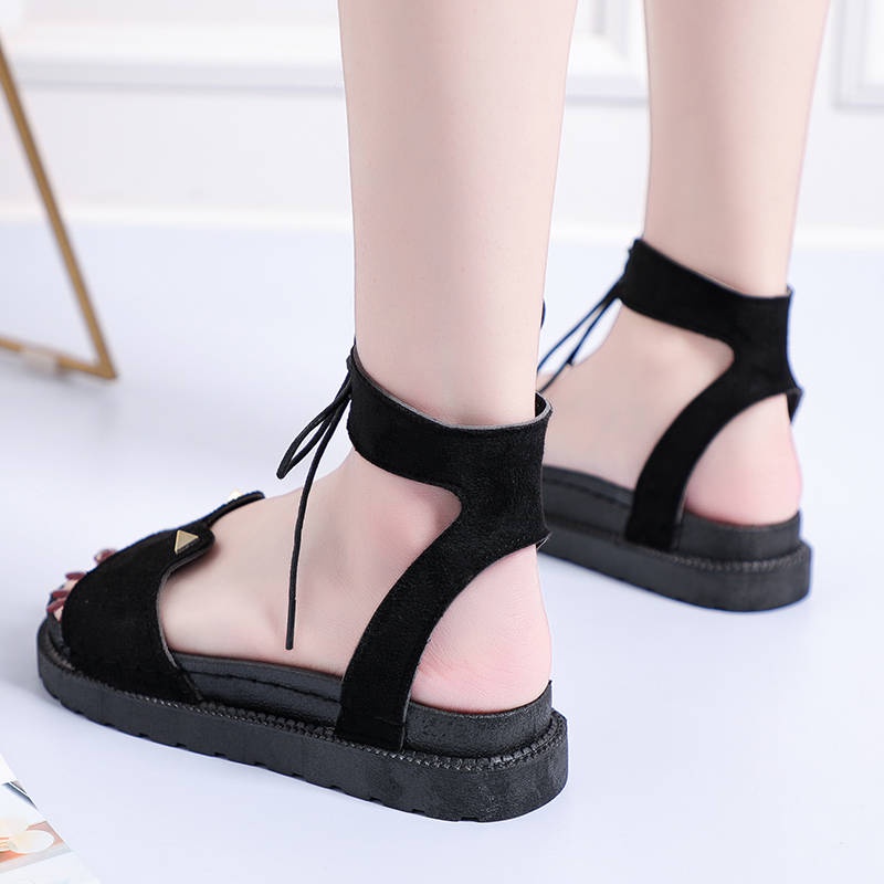 Giày Sandal Cột Dây Đính Tai Mèo Dễ Thương Phong Cách Hàn Quốc