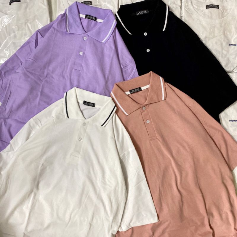 Áo Polo % Hình thật B'teen phối cổ Unisex tay lỡ
