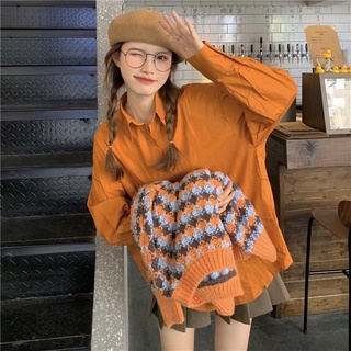 suit women solid color blouse + knitted sweater
