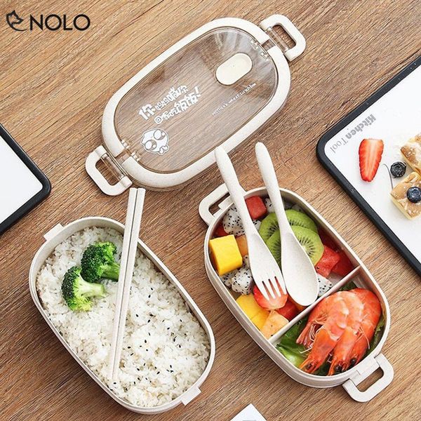 Hộp cơm 2 tầng lua mạch (muống ,đũa, nĩa)
