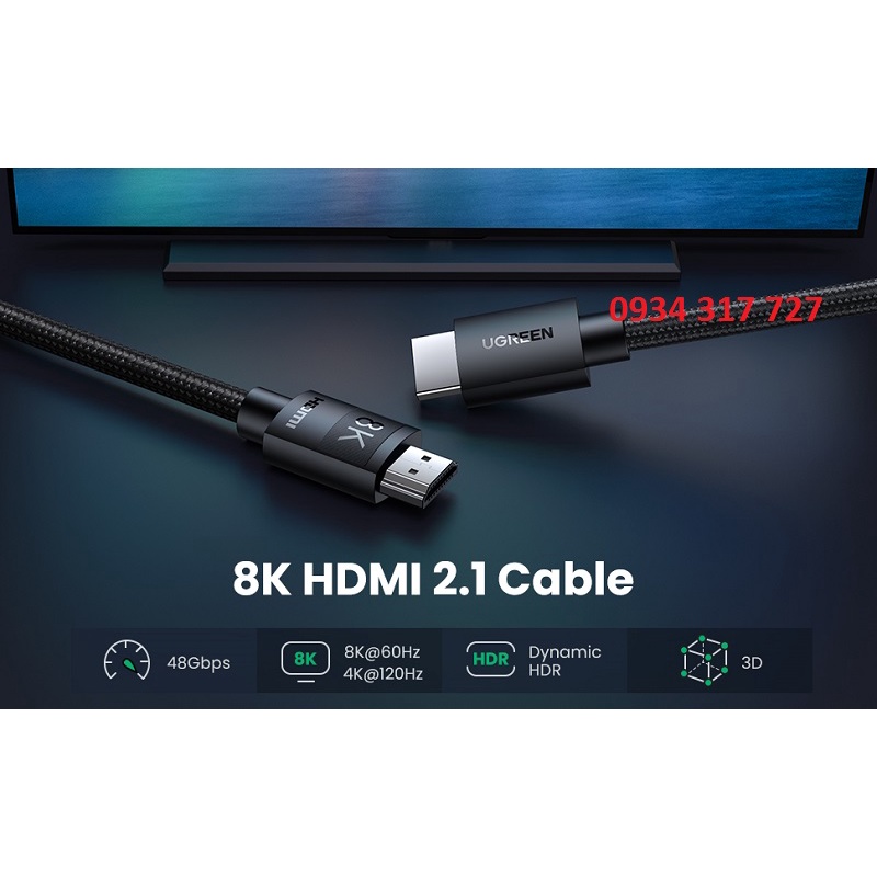 Cáp HDMI 2.1 dài 1M Ugreen 8K@60hz cao cấp, BẢO HÀNH 18 THÁNG, 40178