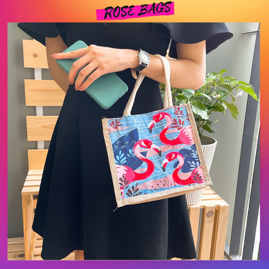 Túi cói mini túi cói vải bố thời trang đi biển Rose bags