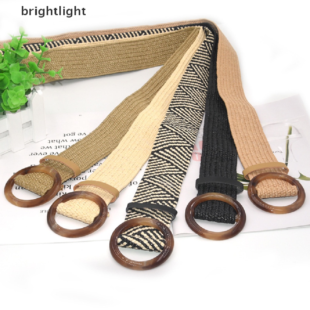 Thắt Lưng Đan Rơm Khóa Gỗ Tròn Kiểu Cổ Điển Thời Trang Mùa Hè