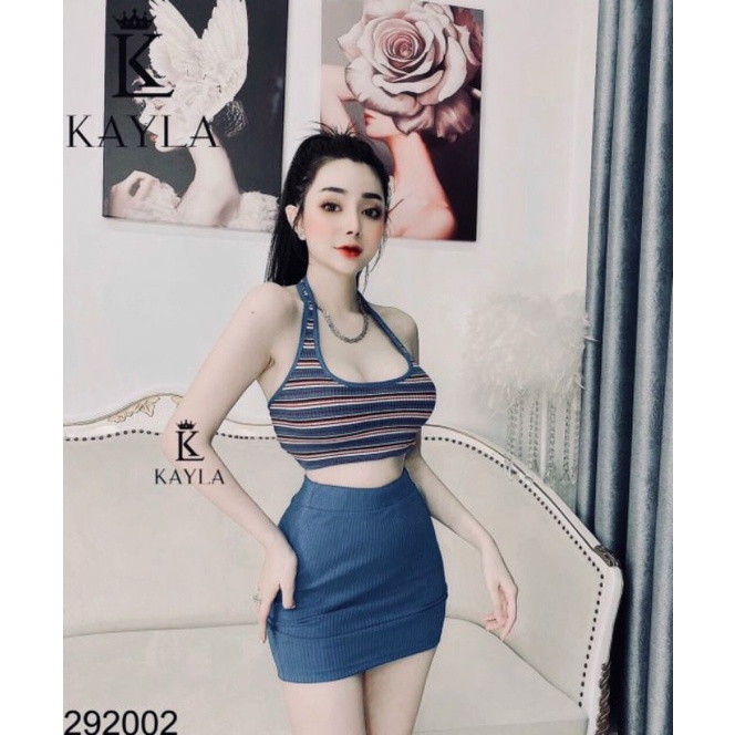 sét áo choàng cổ họa tiết sọc + chân váy (có quần trong)