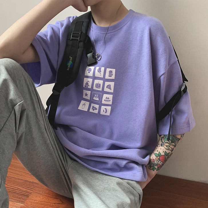 Áo thun ngắn tay dáng rộng in hình mới phong cách hàn quốc dành cho nam