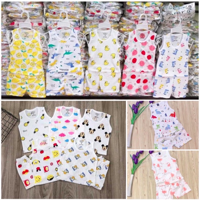 {4-15kg} Set 5 bộ cotton giấy ba lỗ cho bé