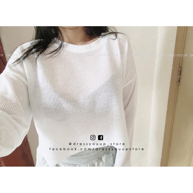 Áo tay dài see-through trắng