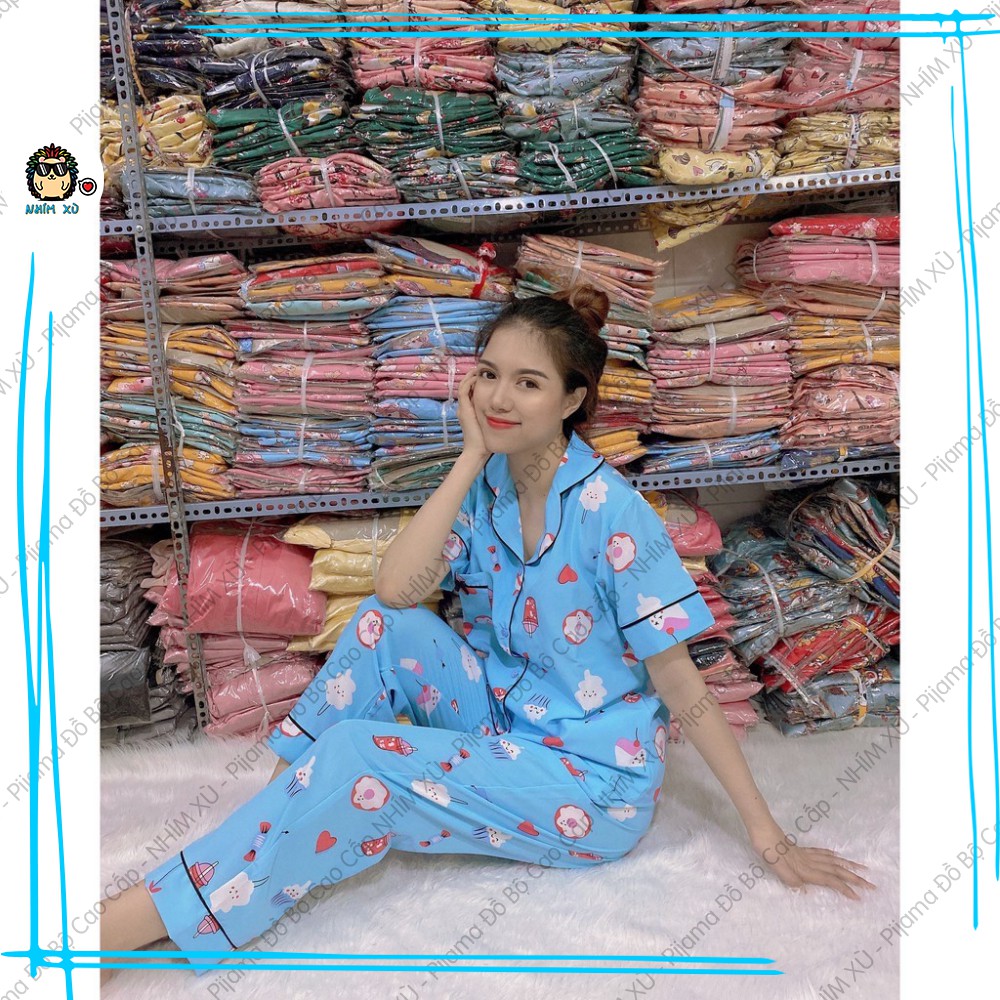 Đồ Bộ Ngủ Pijama Mặc Nhà Áo Tay Ngắn Quần Dài Vải Satin Cao Cấp Ice Cream cute chibi | BigBuy360 - bigbuy360.vn