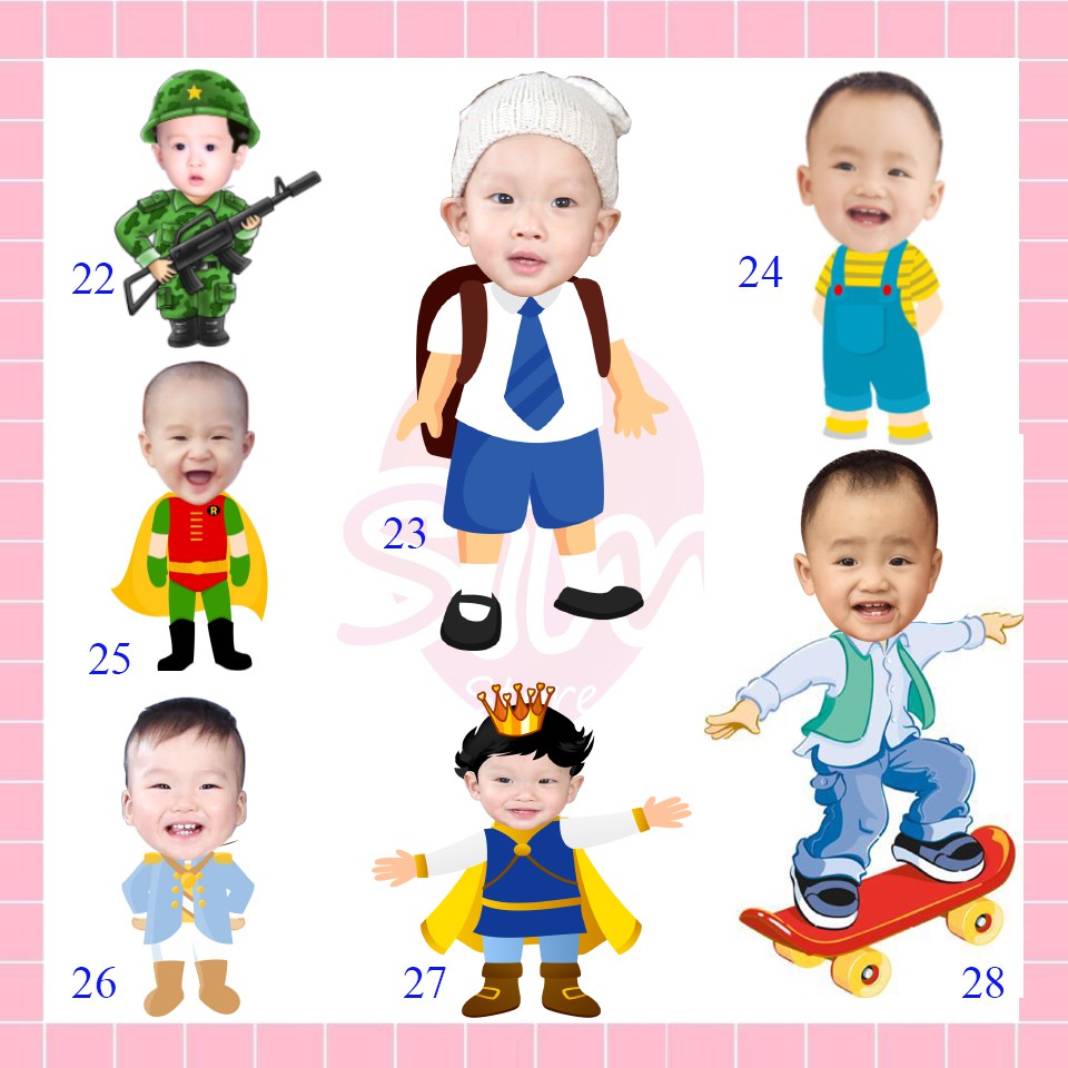 Thiết kế hình Chibi trang trí tiệc sinh nhật, happy birthday, thôi nôi, đầy tháng theo yêu cầu cho bé trai, bé gái