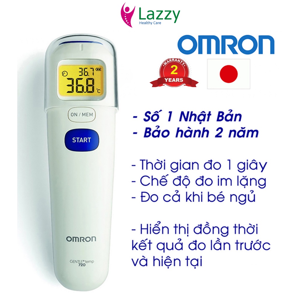 Nhiệt kế hồng ngoại, máy đo thân nhiệt OMRON MC720, đo nhiệt độ không tiếp xúc, bảo hành 2 năm, tặng kèm pin