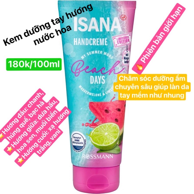 🍋🍉kem dưỡng tay ĐỨC ISANA Handcreme Beach Days