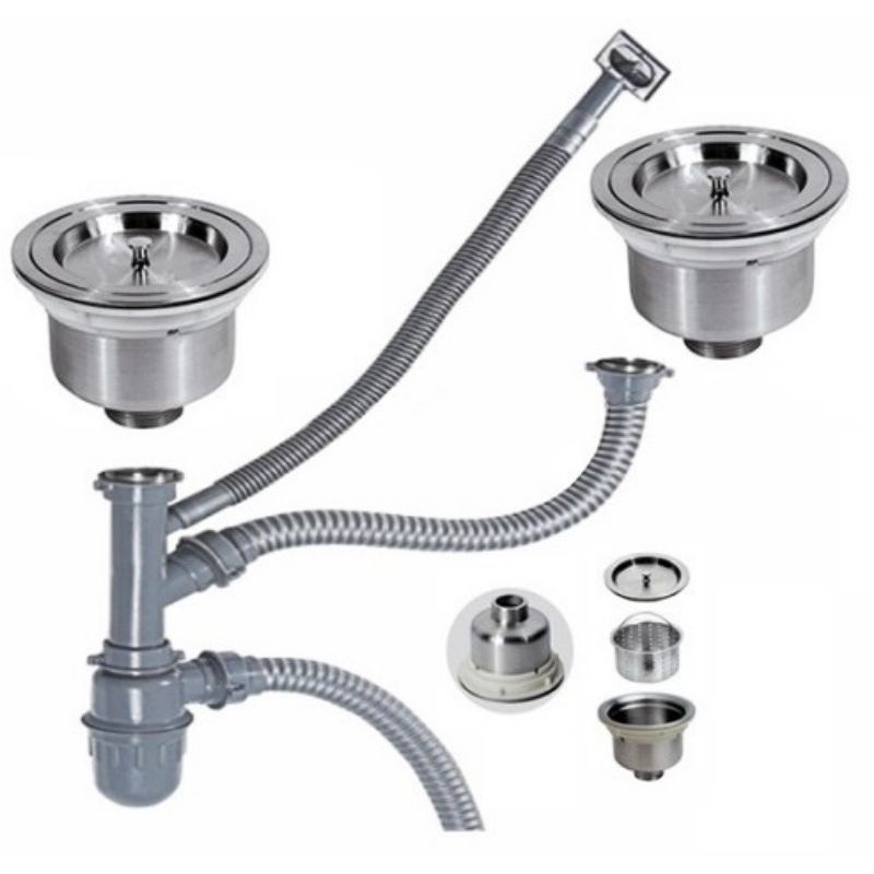 Xi phông 2 hố chậu rửa bát inox 304 siêu bền