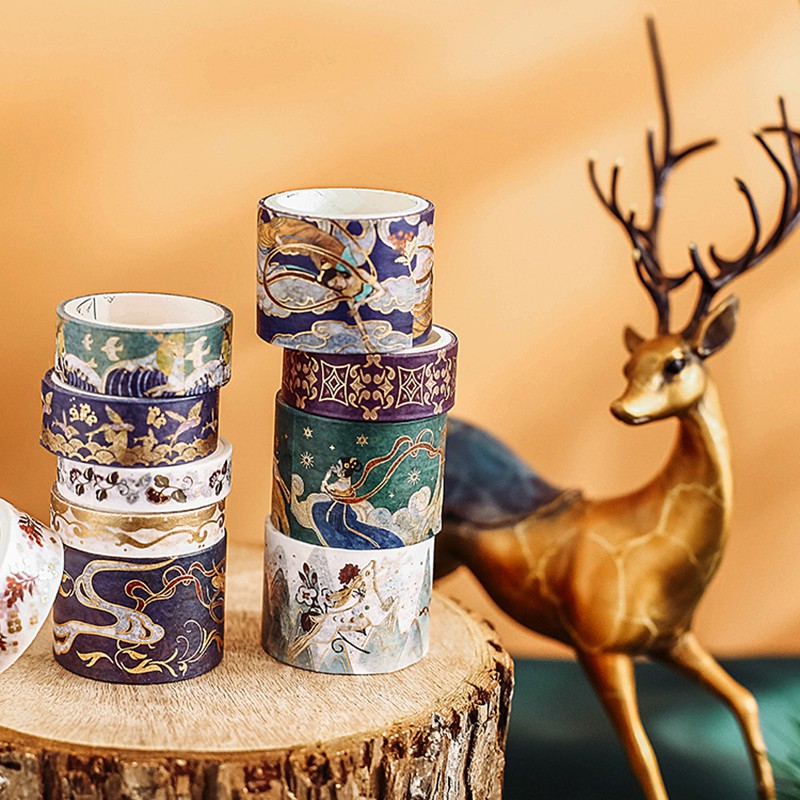 Combo Sticker Washi masking tape băng dính cổ trang ánh nhũ phong cách Nhật Bản