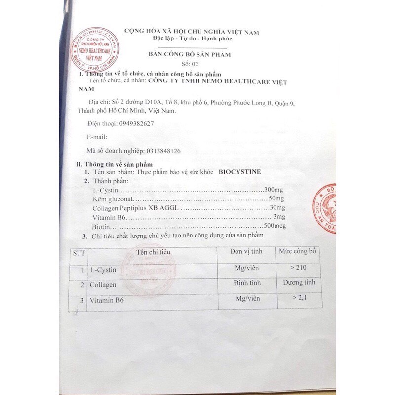 BIOCYSTINE- Viên Uống Đẹp Da Tóc Hộp 30 Viên