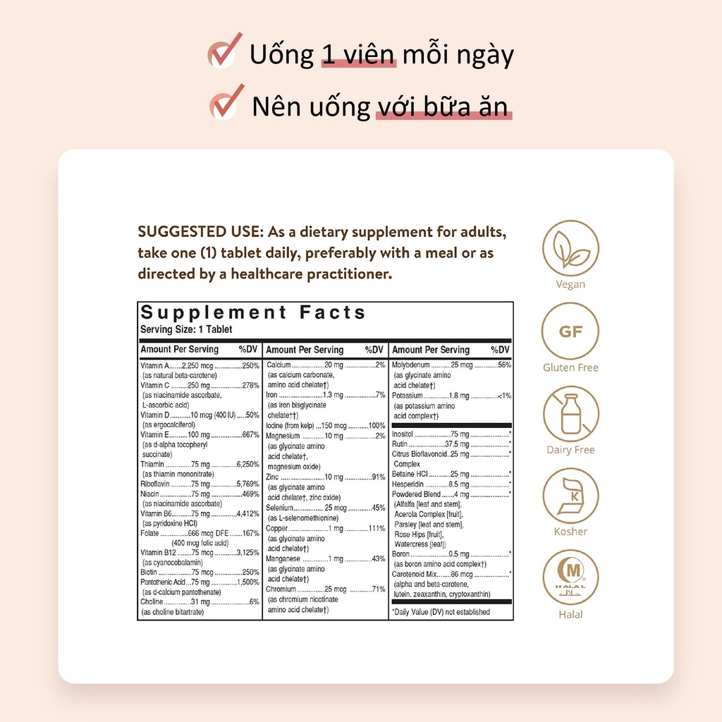 Viên Uống Solgar Formula VM-75 - Siêu Vitamin Tổng Hợp Và Khoáng Chất, Đạt Giải Thưởng Vitamin Của Năm 60 viên