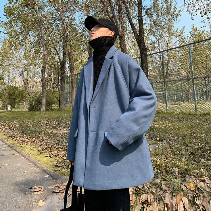 Áo khoác len nam phong cách Hàn Quốc trung dày dặn gió