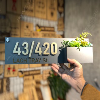 BẢNG, BIỂN SỐ NHÀ. Alcorest màu đồng + Mica ghi sần, size 40*12cm chi tiết dán nổi, Có sẵn hoa giả, BSN-PMV64