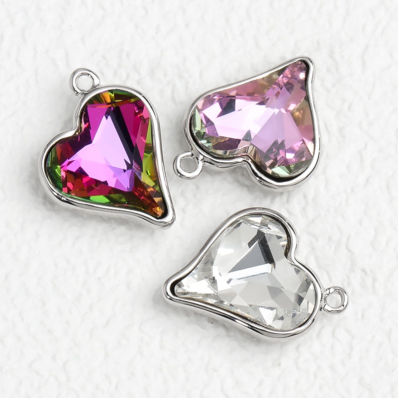 Vòng cổ Mặt Kính Hình Trái Tim Đính Đá Lấp Lánh Kèm Kẹp Càng Cua Bằng Đồng