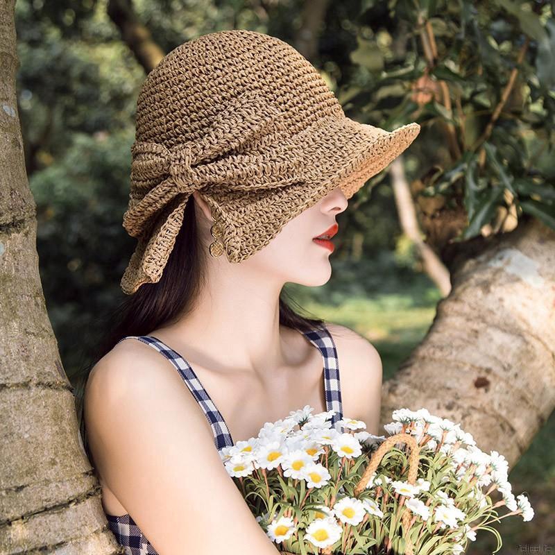 Nón cói tai bèo đính nơ phong cách vintage dành cho nữ