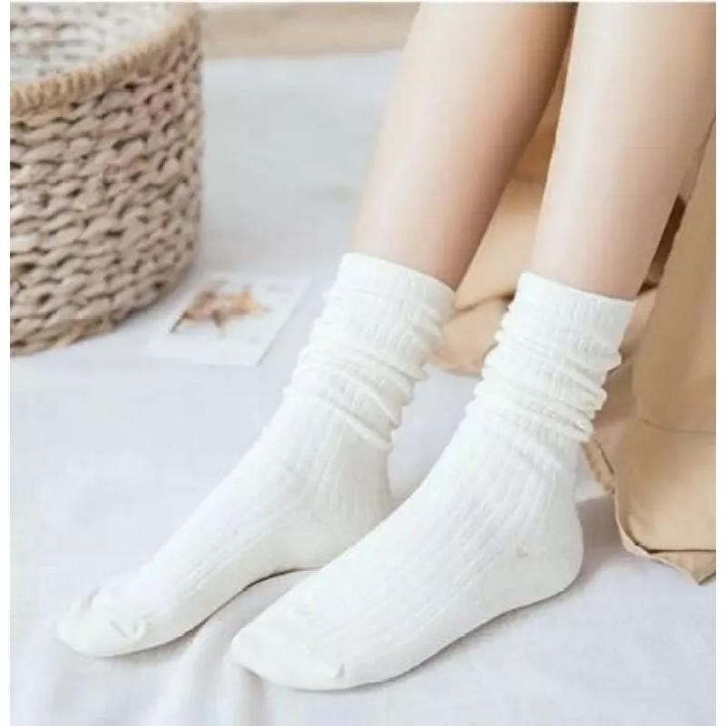 Tất vớ len gân cao cổ trắng trơn vớt tất Hàn Quốc hàng đẹp