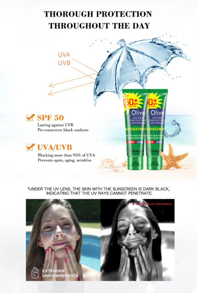 SPF 50+ Facial Body Sunscreen Whitening Sunblock Cream Oil-Control Moisturizing Olive Oil Skin Protective Cream