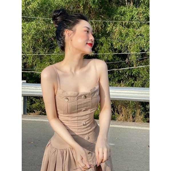 Đầm maxi dây chiết eo dáng xoè