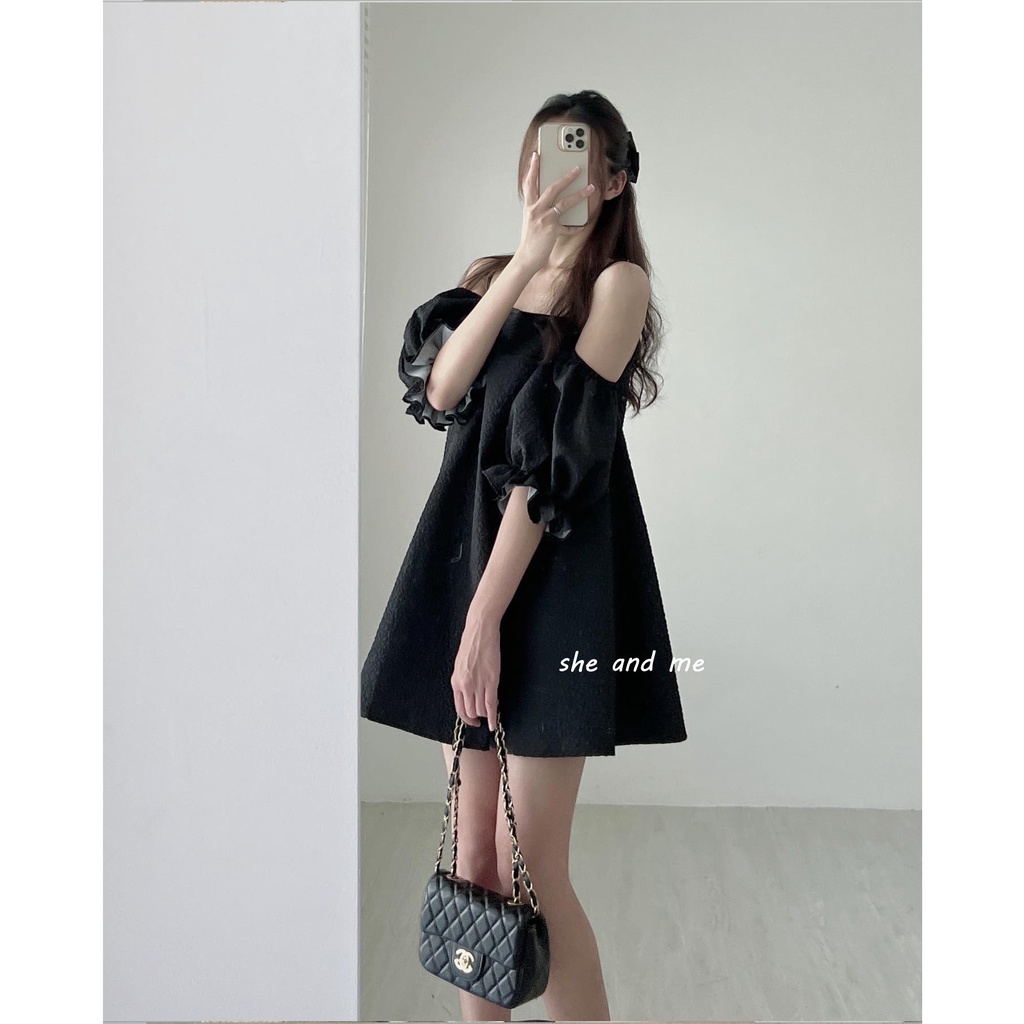 Hana Dress_ Đầm Nữ Váy Nữ Babydoll Hai Dây Tay Bồng Dáng Xòe Chất Xốp Nổi Cực Đẹp