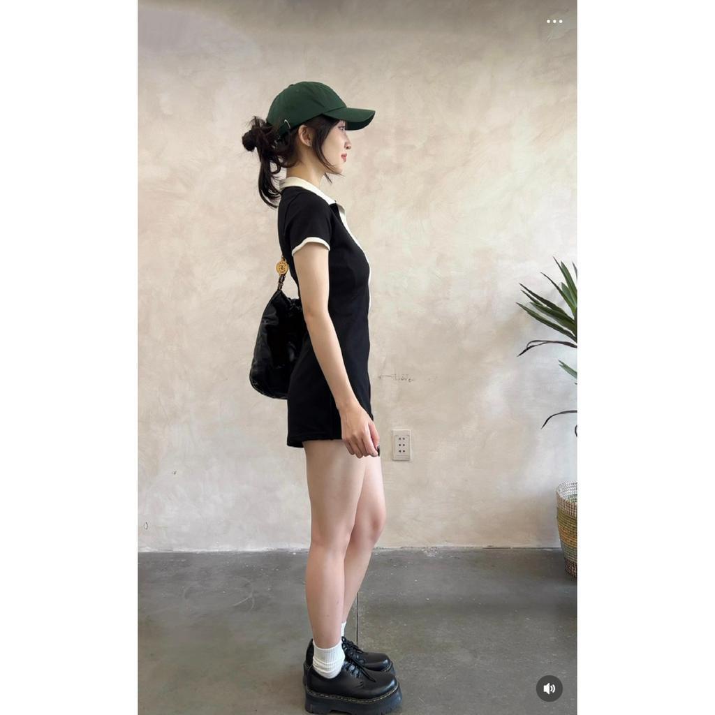 JUMPSUIT ĐEN GÂN VIỀN TRẮNG SHORT ĐÙI POLO VIỀN (TH)