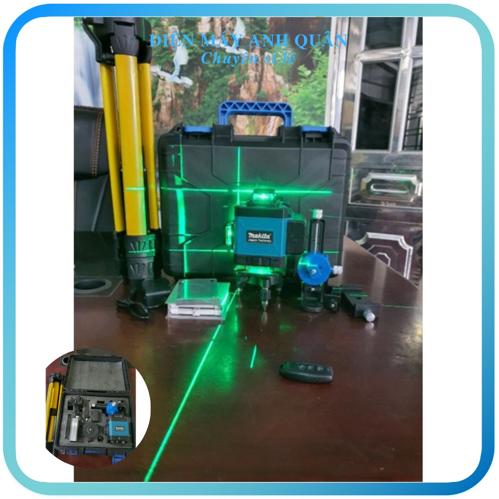 Máy bắn cốt MAKITA 16 tia xanh 3D cân bằng laser đo thăng bằng bắn tia laze nét chuẩn  kèm chân 1m2 bh 12 tháng