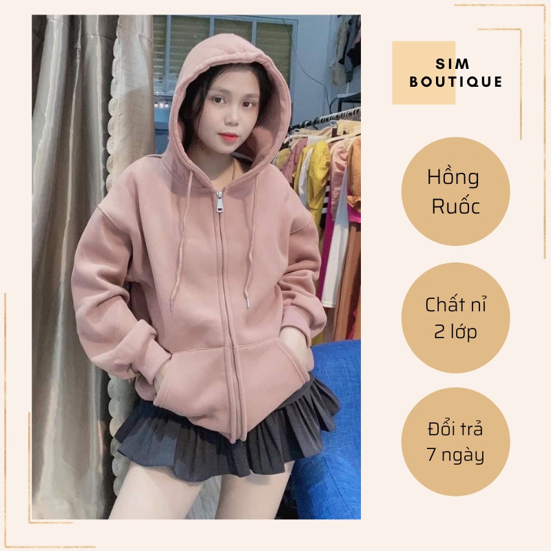 Áo khoác nỉ hoodie trơn Unisex - Tay dài form rộng có mũ dáng suông ulzzang nam nữ HOT