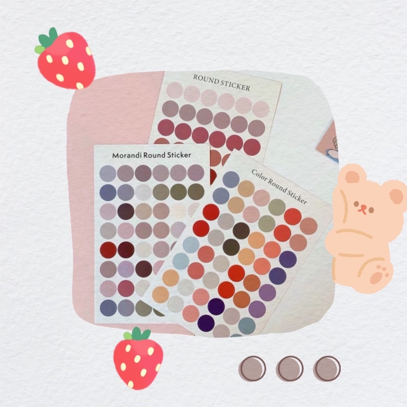 Sticker 48 miếng dán postcard tròn, nhãn dán dot, round