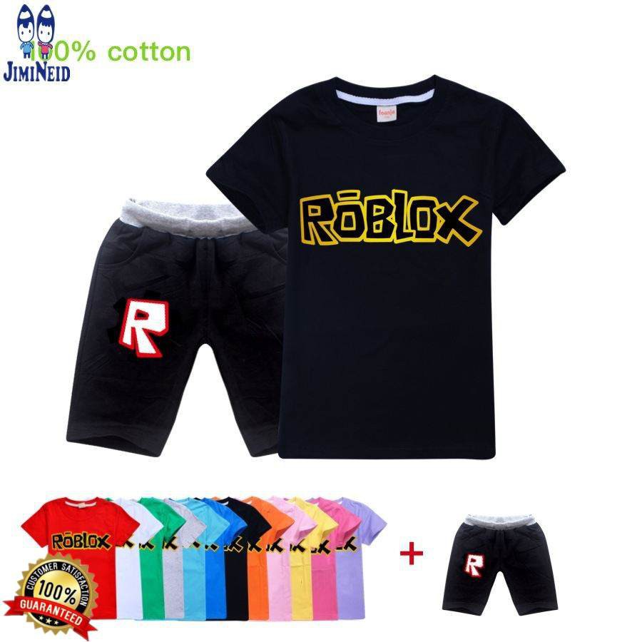 【JD】Korean Cute Cartoon Children Summer Short-sleeved cotton T-shirt + shorts 2-piece set ROBLOX Baby Kids Clothing