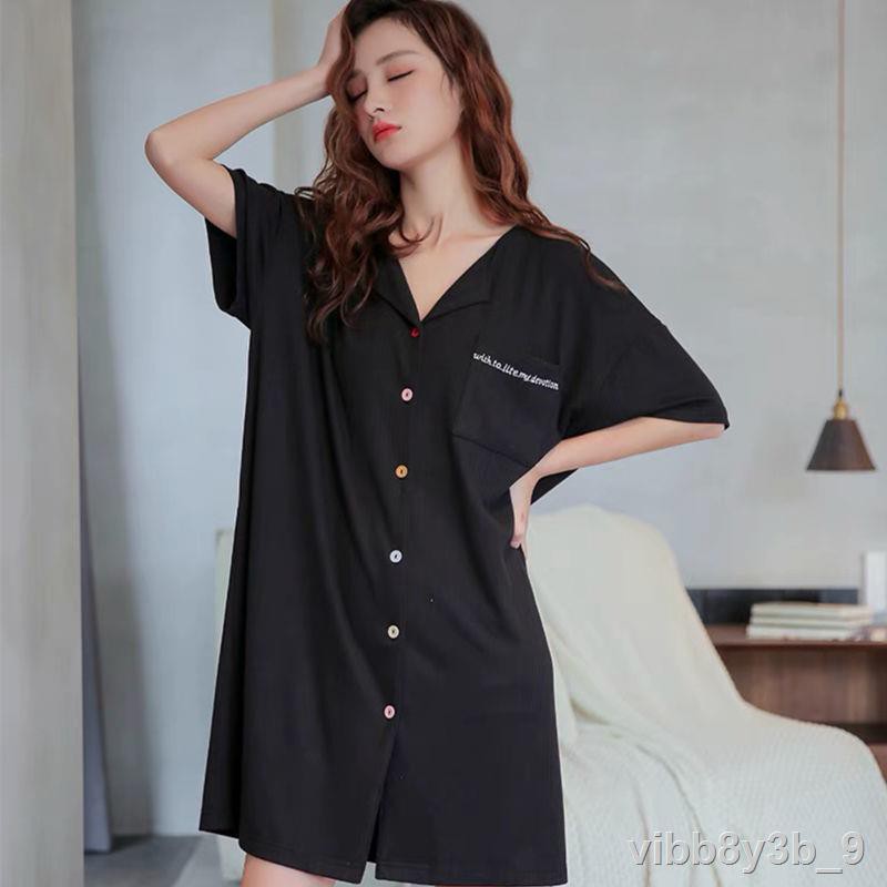 pyjama nữ phong cách sinh viên hàn quốc in gió băng lụa ren áo sơ mi dài giữa cardigan mỏng ngủ aL