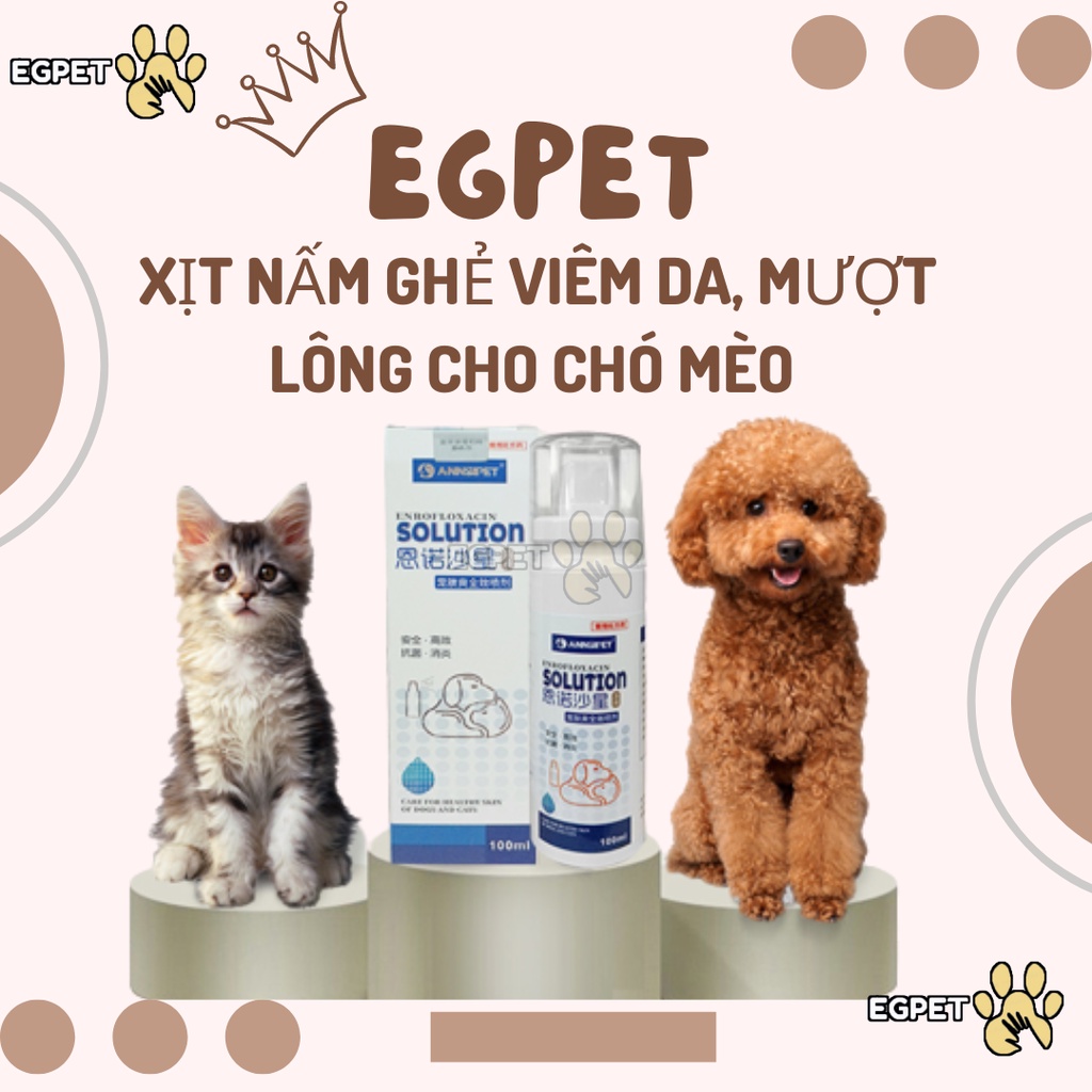 Xịt nấm ghẻ viêm da, mượt lông cho chó mèo