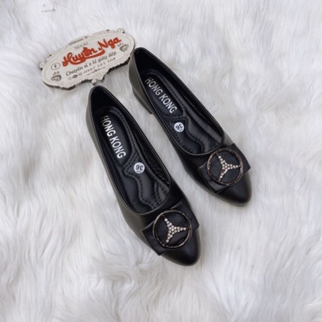 Giày búp bê cao 2cm nữ, giày đen 2 kiểu nơ